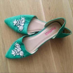 Embellished Green Flats
